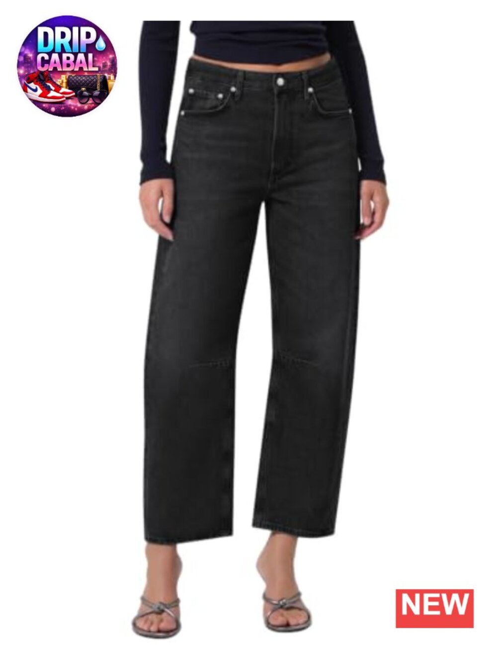 KDF Mid Rise Barrel Jeans for Women Wide Leg Baggy Soft Stretch Denim